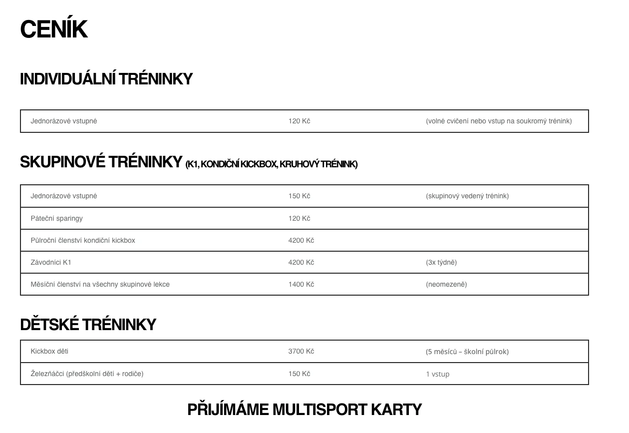 Iron Fighters ceník před redesignem