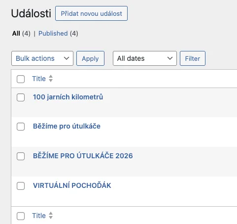 Packa pro útulkáče - admin správa událostí
